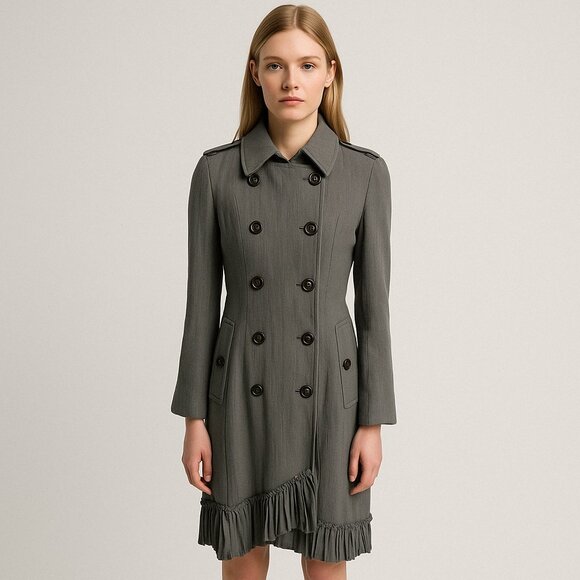 Burberry silk ruffle trim gray spring/fall coat size 42 - Picture 1 of 7